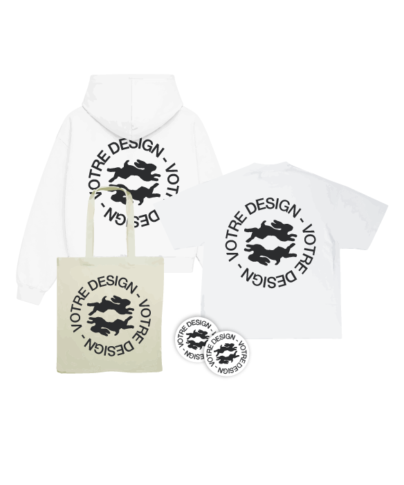 Pack complet : t-shirt, hoodie, tote, stickers